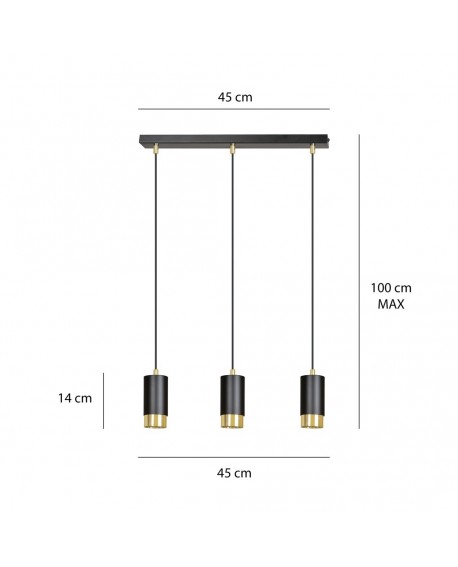 LAMPA WISZĄCA FUMIKO 3 CZARNA ZŁOTA EMIBIG