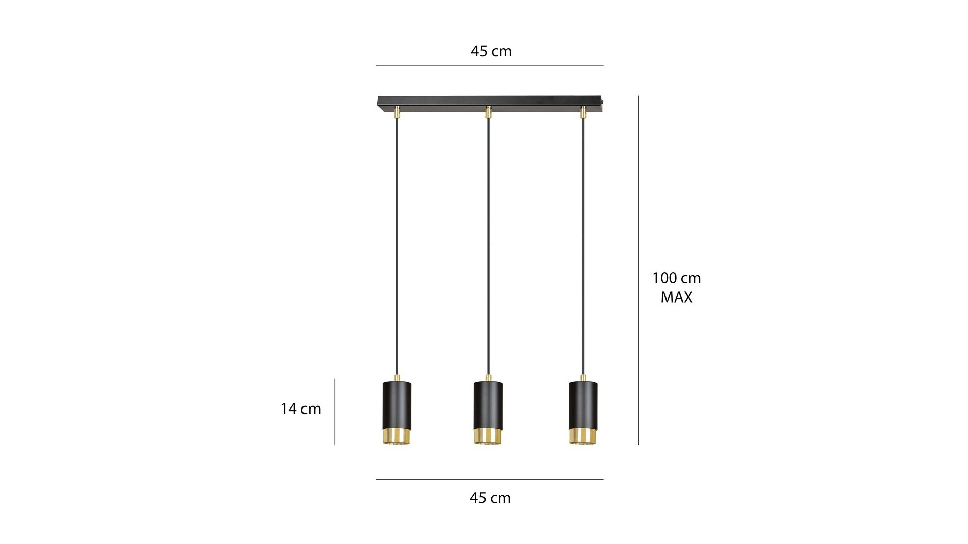 LAMPA WISZĄCA FUMIKO 3 CZARNA ZŁOTA EMIBIG