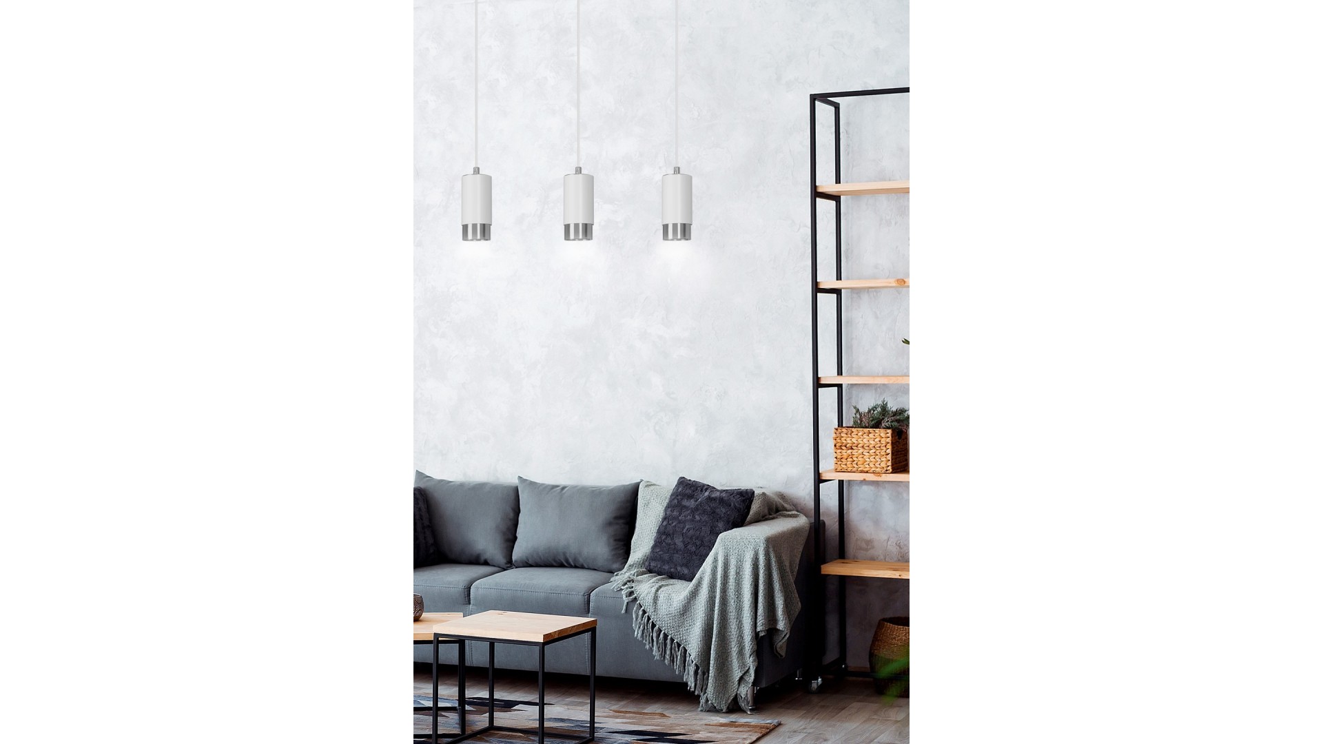 LAMPA WISZĄCA FUMIKO 3 BIAŁA CHROM EMIBIG