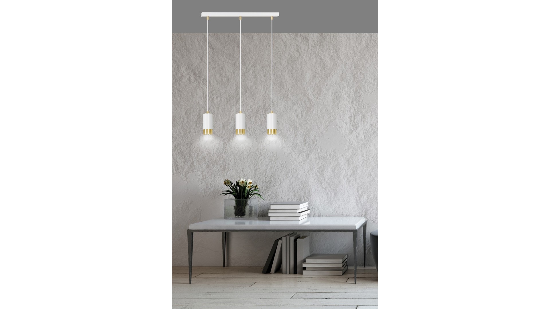 LAMPA WISZĄCA FUMIKO 3 BIAŁA ZŁOTA EMIBIG