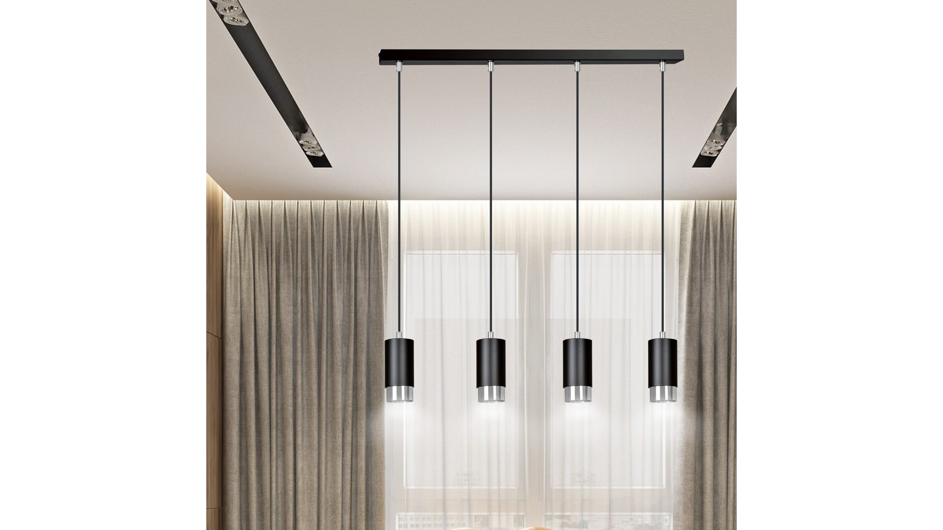 LAMPA WISZĄCA FUMIKO 4 CZARNA CHROM EMIBIG