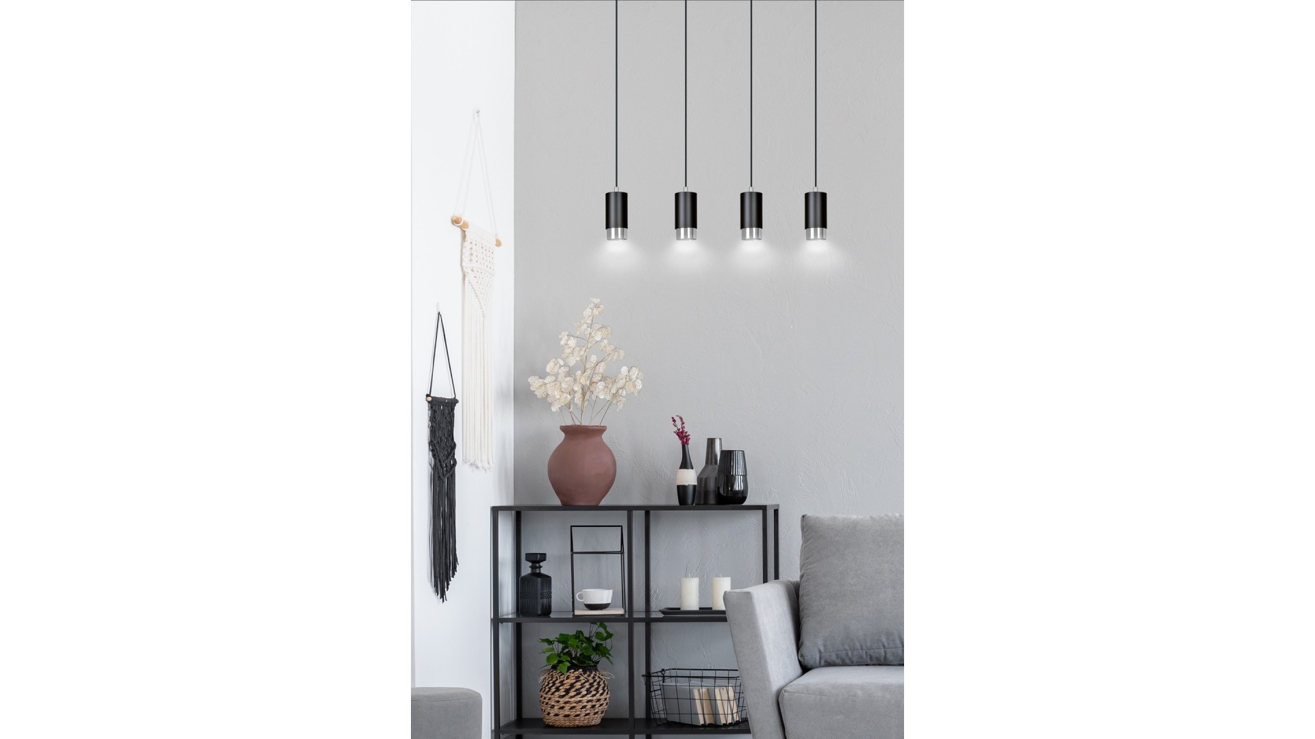 LAMPA WISZĄCA FUMIKO 4 CZARNA CHROM EMIBIG