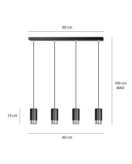 LAMPA WISZĄCA FUMIKO 4 CZARNA CHROM EMIBIG