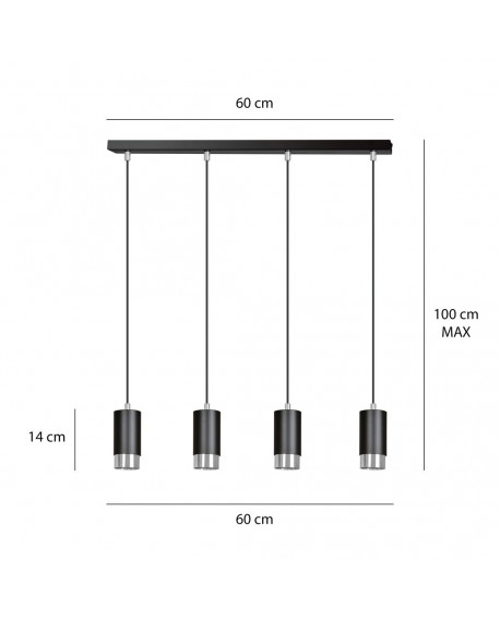 LAMPA WISZĄCA FUMIKO 4 CZARNA CHROM EMIBIG