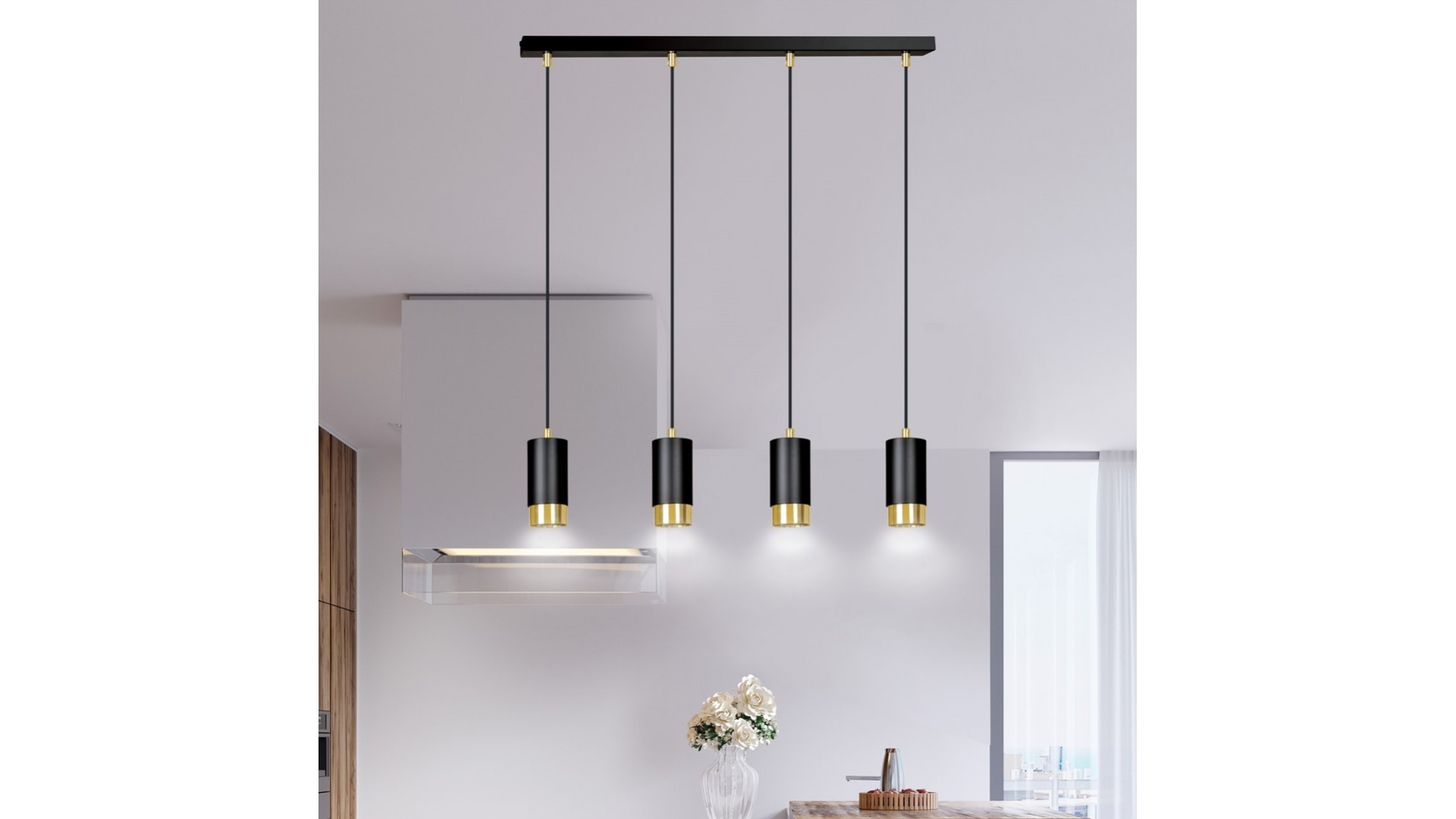 LAMPA WISZĄCA FUMIKO 4 CZARNA ZŁOTA EMIBIG