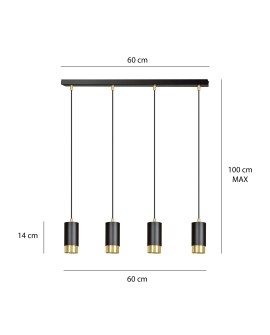 LAMPA WISZĄCA FUMIKO 4 CZARNA ZŁOTA EMIBIG