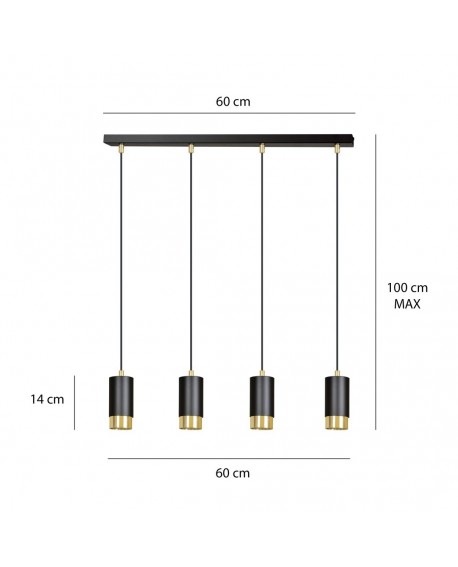 LAMPA WISZĄCA FUMIKO 4 CZARNA ZŁOTA EMIBIG