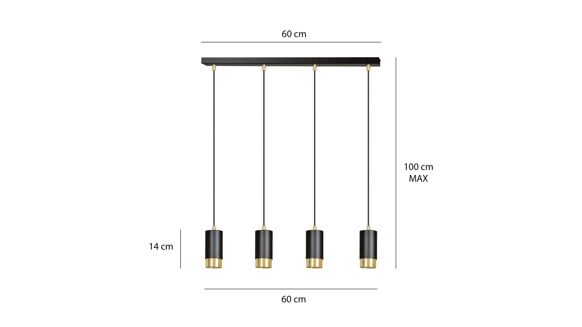 LAMPA WISZĄCA FUMIKO 4 CZARNA ZŁOTA EMIBIG
