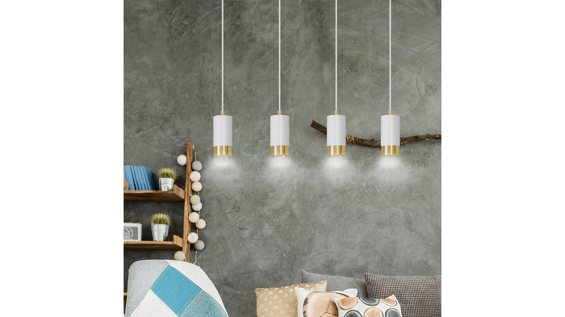 LAMPA WISZĄCA FUMIKO 4 BIAŁA ZŁOTA EMIBIG