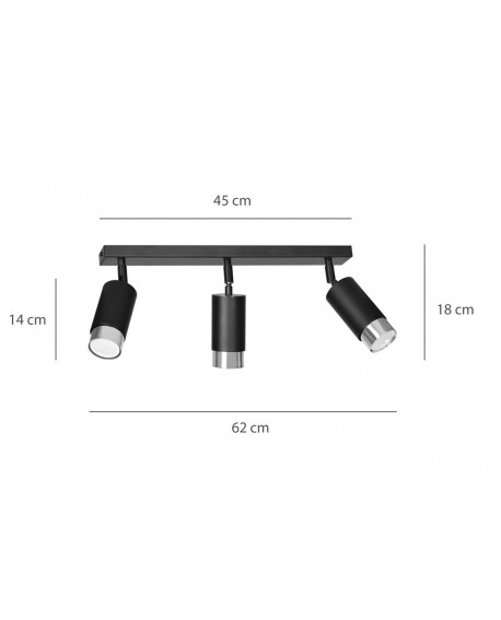 LAMPA SUFITOWA HIRO 3-PUNKTOWA CZARNA/CHROMOWANA EMIBIG