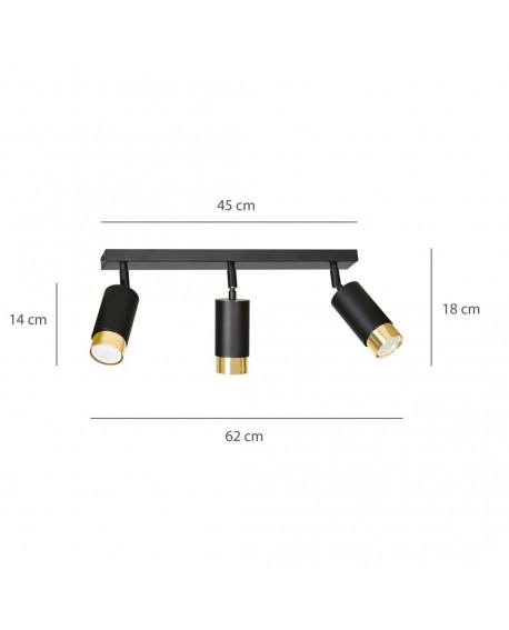 LAMPA SUFITOWA HIRO 3-PUNKTOWA CZARNA/ZŁOTA EMIBIG