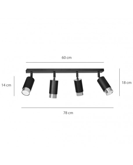 LAMPA SUFITOWA HIRO 4-PUNKTOWA CZARNA/CHROMOWANA EMIBIG