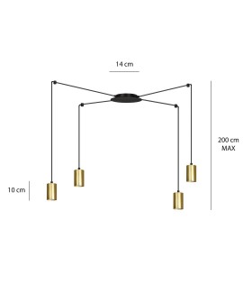 LAMPA WISZĄCA TRAKER 4 CZARNA ZŁOTA EMIBIG