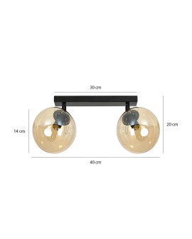 LAMPA SUFITOWA TOFI 2-PUNKTOWA CZARNA MIODOWA EMIBIG