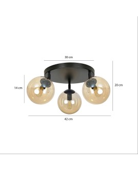 LAMPA SUFITOWA TOFI 3-PUNKTOWA CZARNA MIODOWA PREMIUM EMIBIG