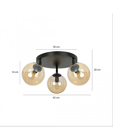 LAMPA SUFITOWA TOFI 3-PUNKTOWA CZARNA MIODOWA PREMIUM EMIBIG