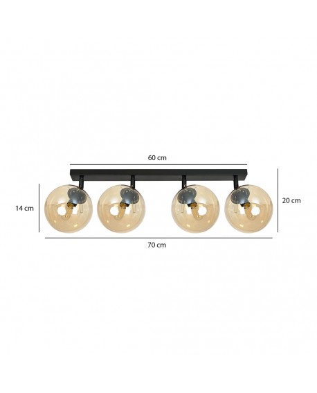 LAMPA SUFITOWA TOFI 4-PUNKTOWA CZARNA MIODOWA EMIBIG