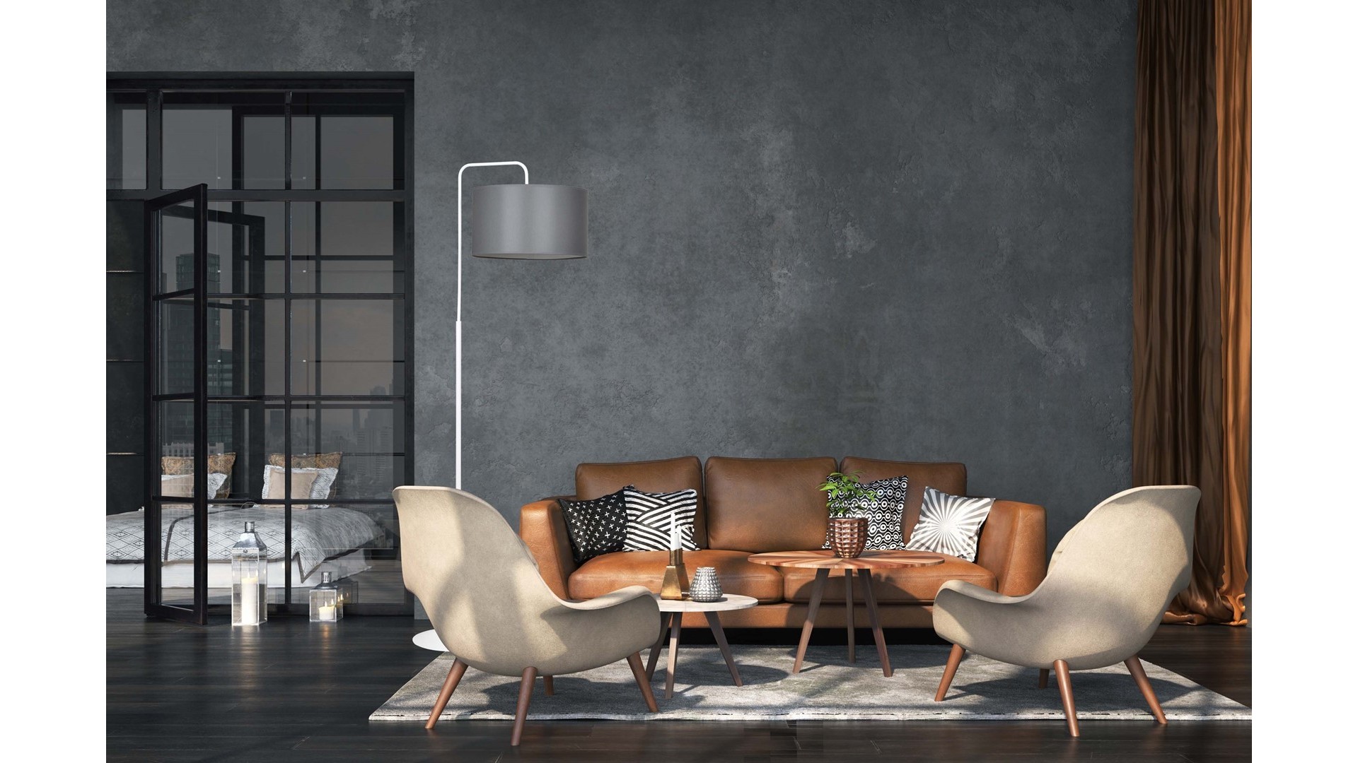 LAMPA PODŁOGOWA STOJĄCA TRAPO LP1 WH SZARA EMIBIG