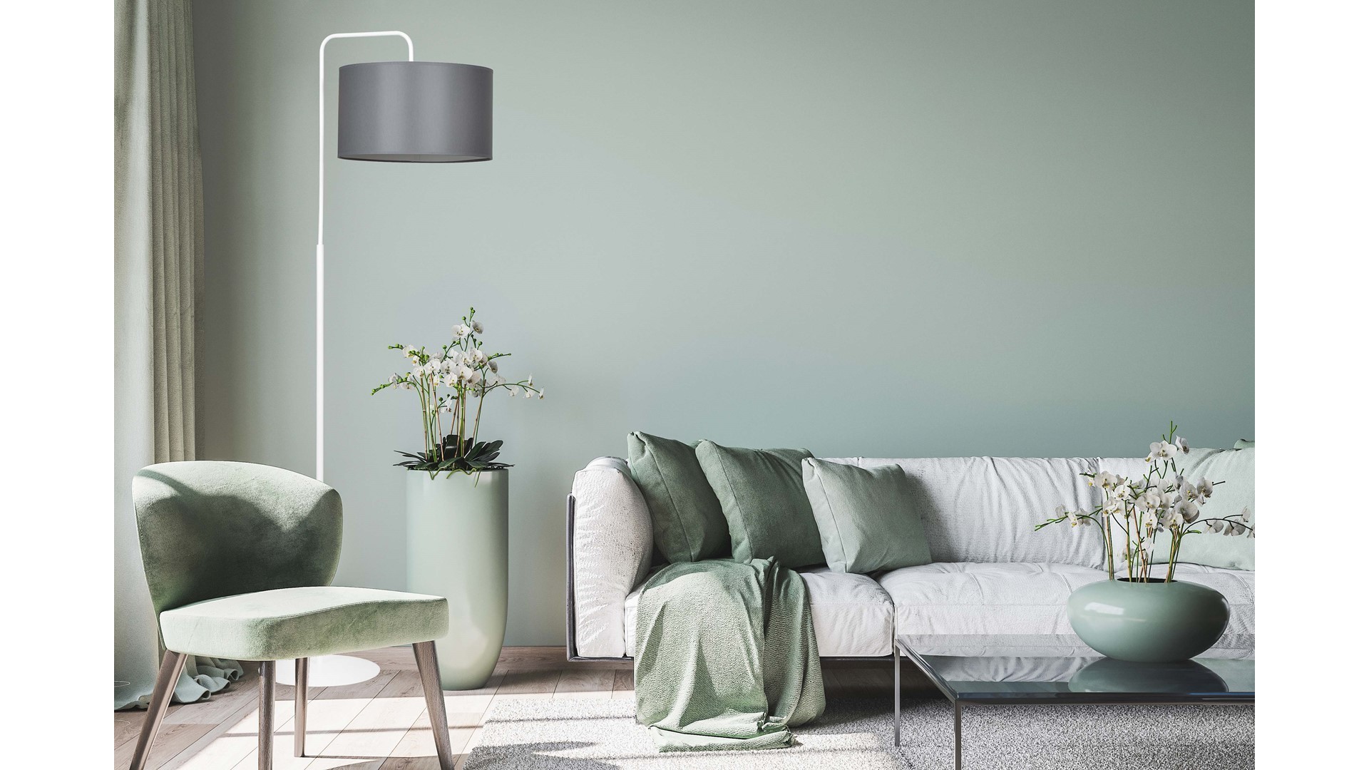 LAMPA PODŁOGOWA STOJĄCA TRAPO LP1 WH SZARA EMIBIG
