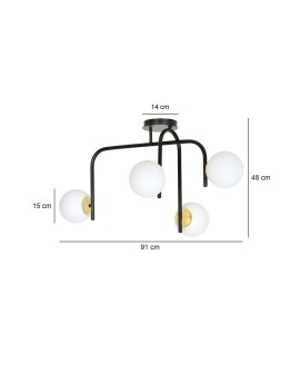 LAMPA SUFITOWA RAGNAR 4-PUNKTOWA CZARNA ZŁOTA EMIBIG