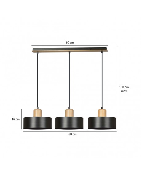 LAMPA WISZĄCA TORIN 3 CZARNA EMIBIG