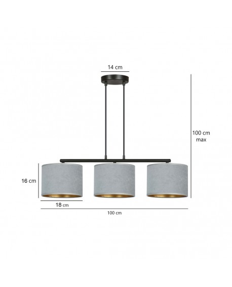 LAMPA WISZĄCA HILDE 3 CZARNA SZARA EMIBIG