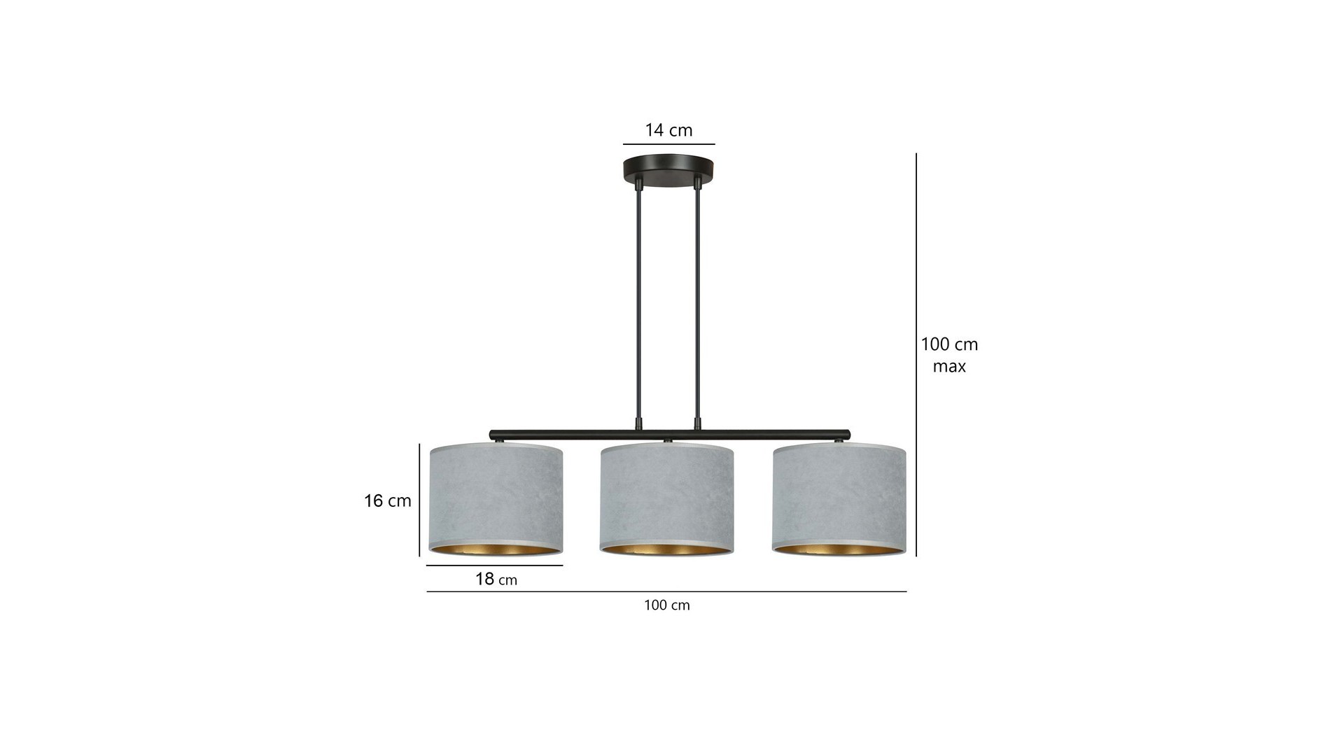 LAMPA WISZĄCA HILDE 3 CZARNA SZARA EMIBIG