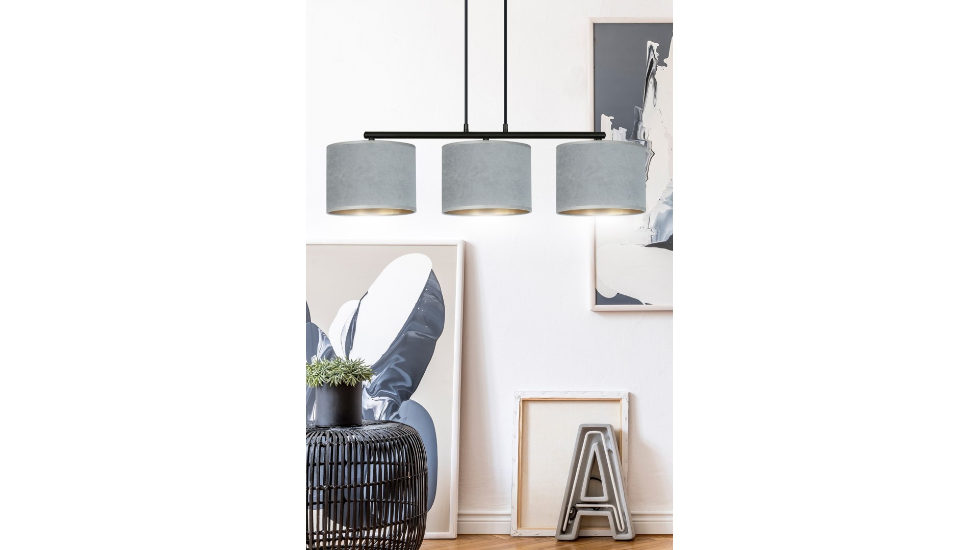 LAMPA WISZĄCA HILDE 3 CZARNA SZARA EMIBIG