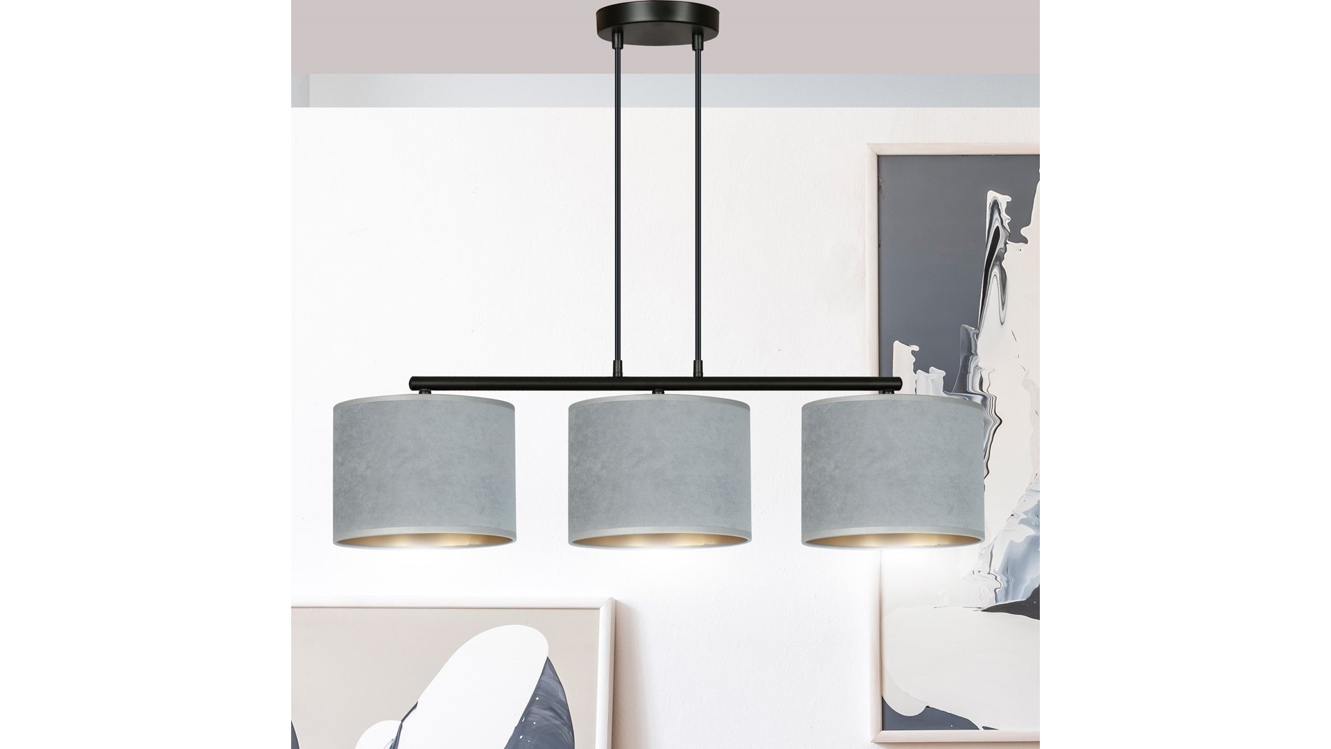 LAMPA WISZĄCA HILDE 3 CZARNA SZARA EMIBIG