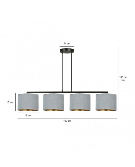 LAMPA WISZĄCA HILDE 4 CZARNA SZARA EMIBIG