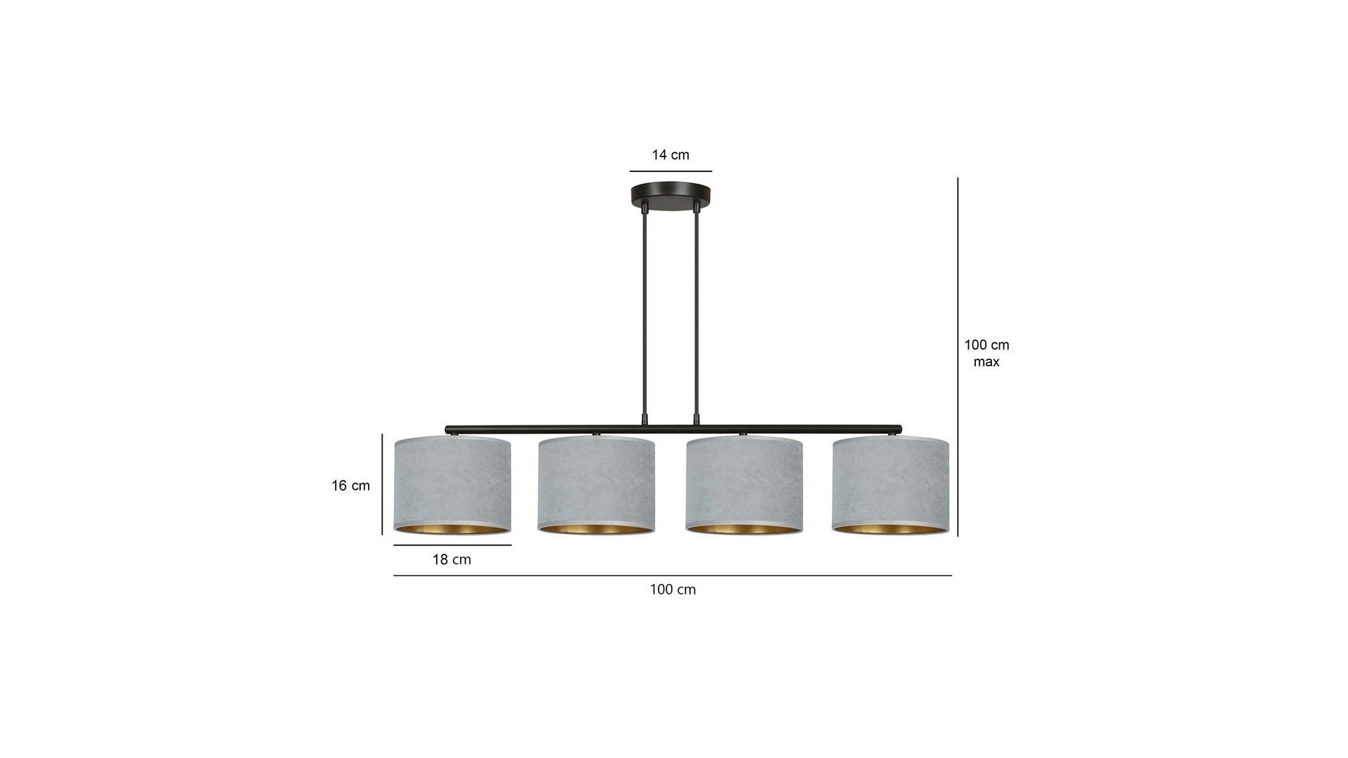 LAMPA WISZĄCA HILDE 4 CZARNA SZARA EMIBIG