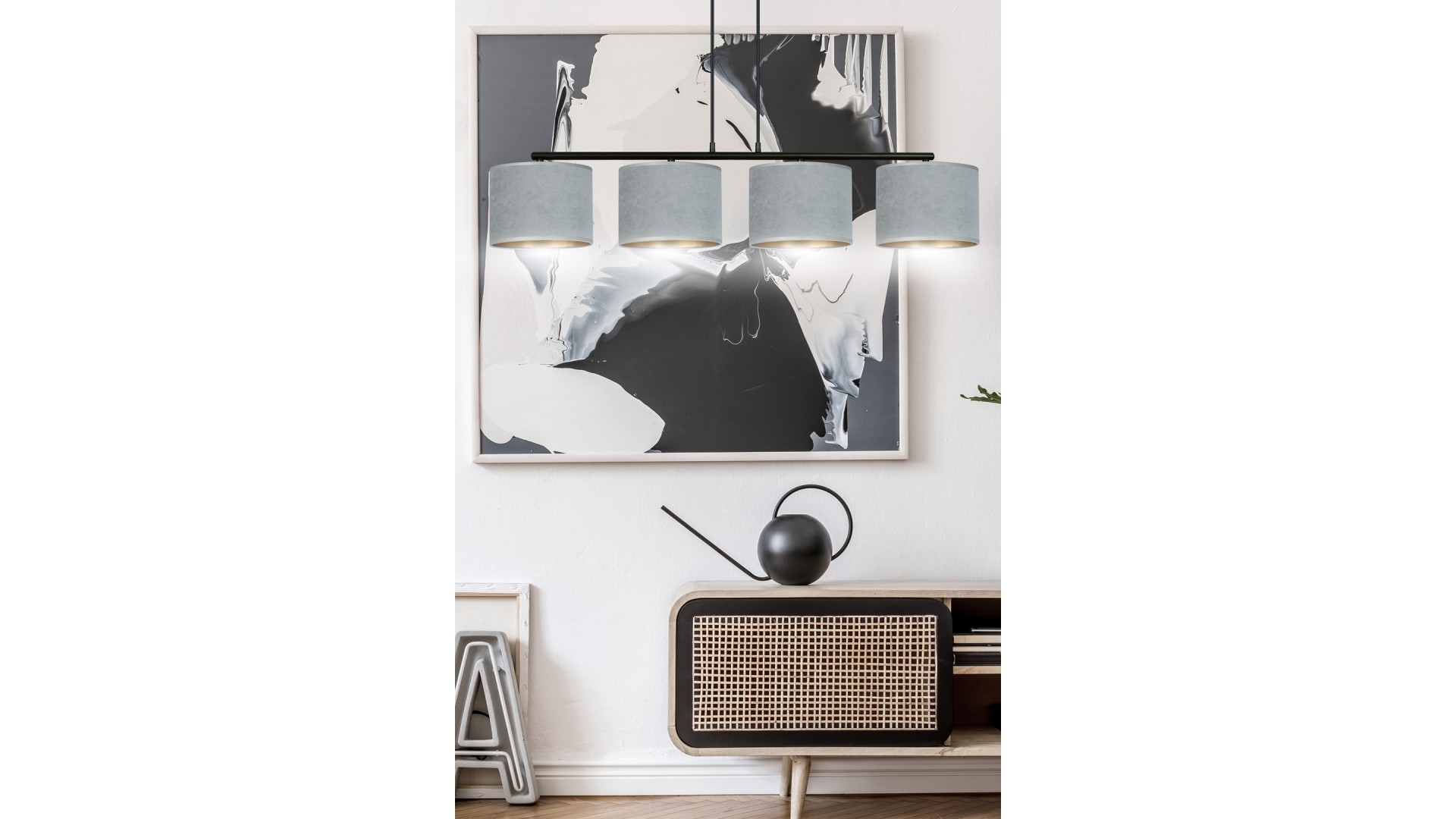 LAMPA WISZĄCA HILDE 4 CZARNA SZARA EMIBIG