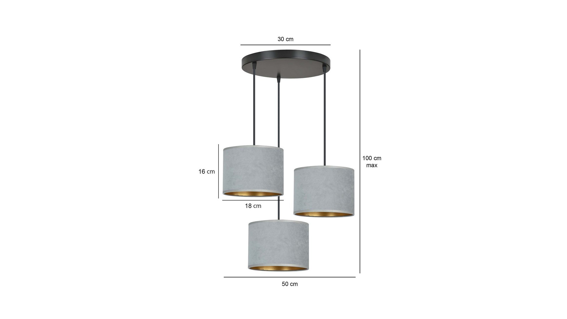 LAMPA WISZĄCA HILDE 3 CZARNA PREMIUM SZARA EMIBIG
