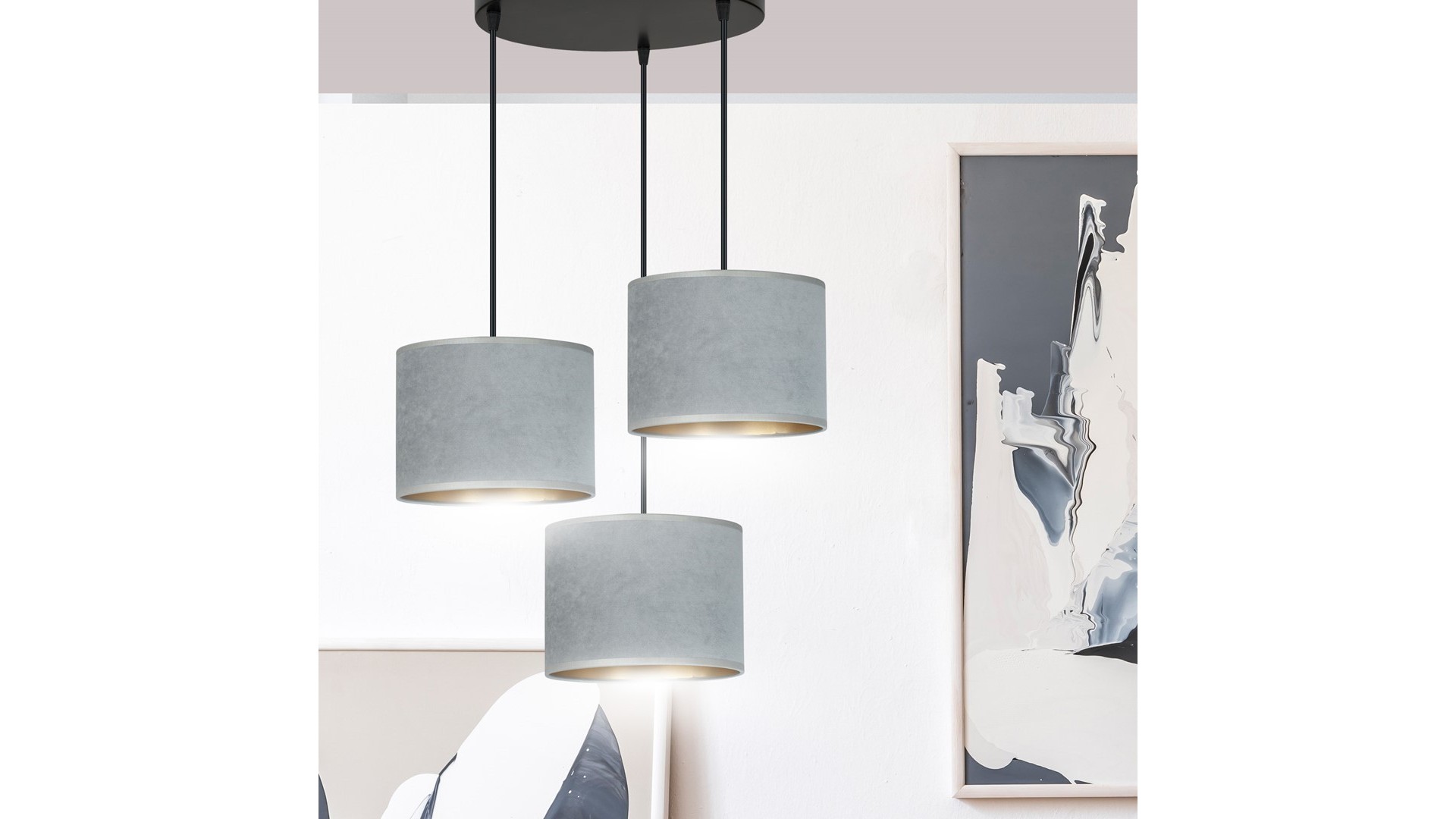 LAMPA WISZĄCA HILDE 3 CZARNA PREMIUM SZARA EMIBIG