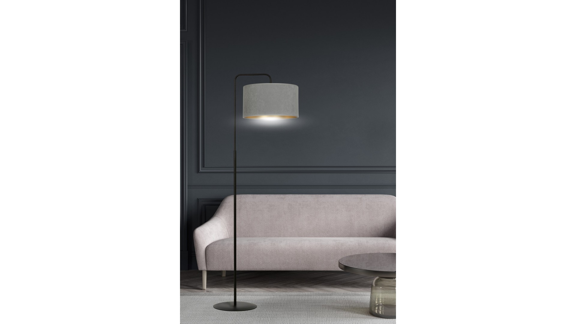 LAMPA PODŁOGOWA STOJĄCA HILDE LP1 BL SZARA EMIBIG