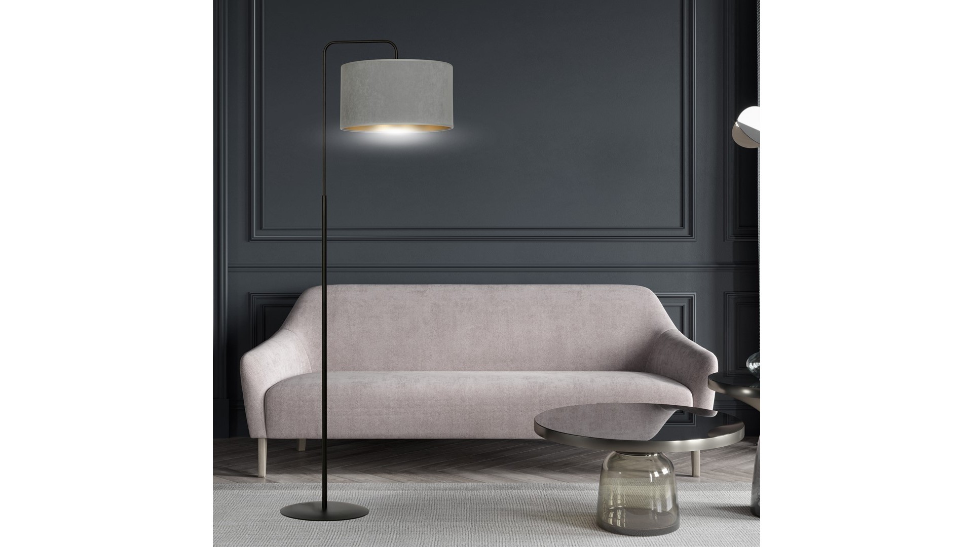 LAMPA PODŁOGOWA STOJĄCA HILDE LP1 BL SZARA EMIBIG