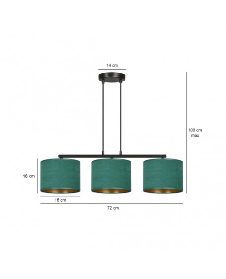 LAMPA WISZĄCA HILDE 3 CZARNA ZIELONA EMIBIG