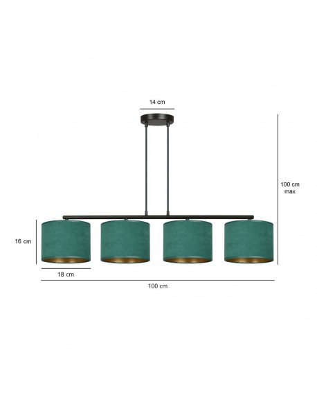 LAMPA WISZĄCA HILDE 4 CZARNA ZIELONA EMIBIG