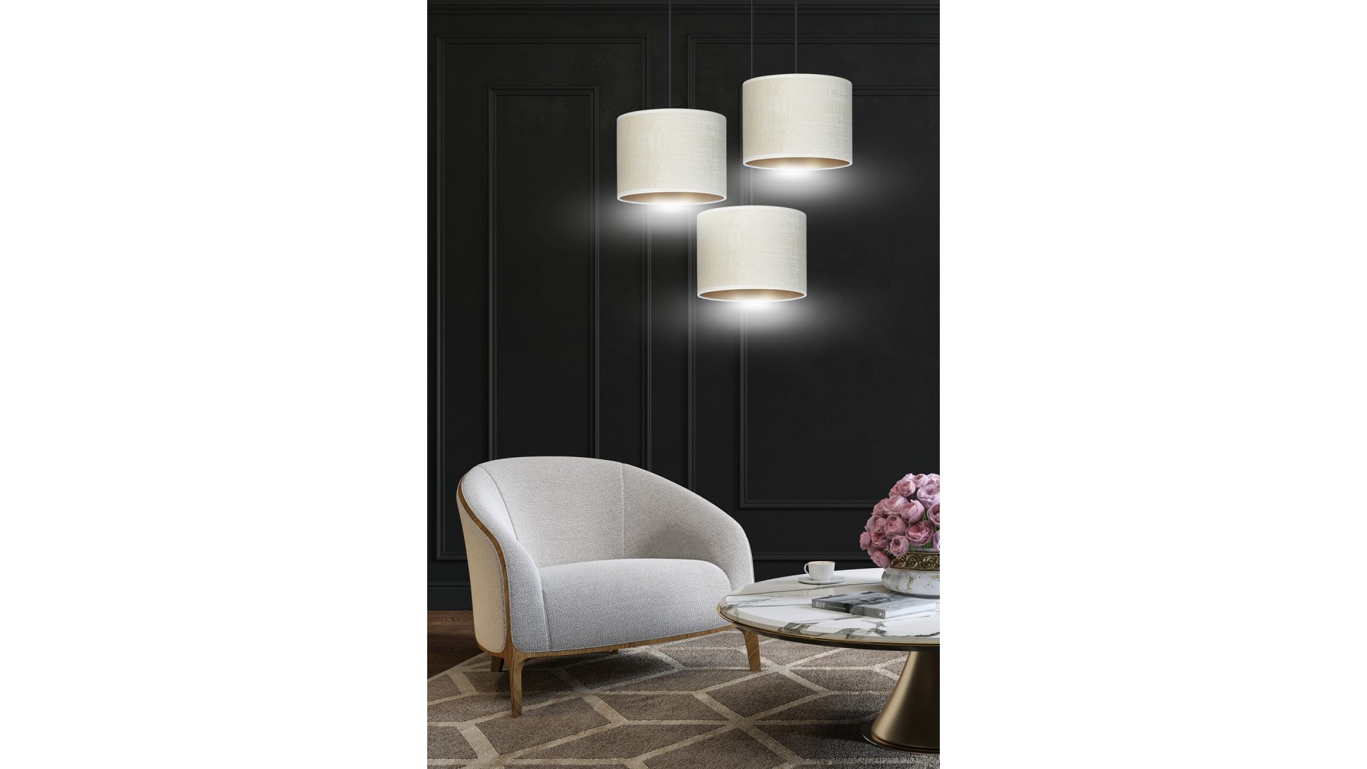 LAMPA WISZĄCA HILDE 3 CZARNA PREMIUM BIAŁA EMIBIG