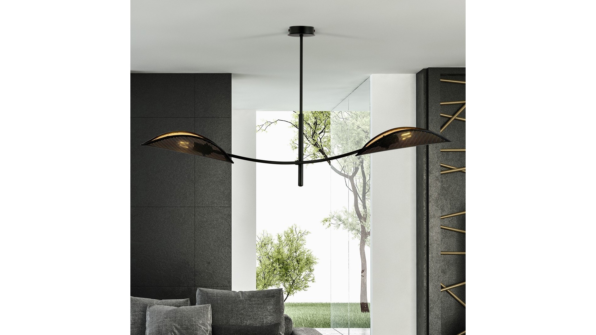LAMPA SUFITOWA LOTUS 2-PUNKTOWA CZARNA/ZŁOTA EMIBIG