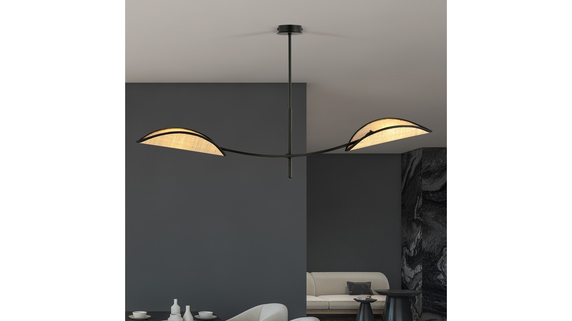 LAMPA SUFITOWA LOTUS 2-PUNKTOWA CZARNA/RATTANOWA EMIBIG