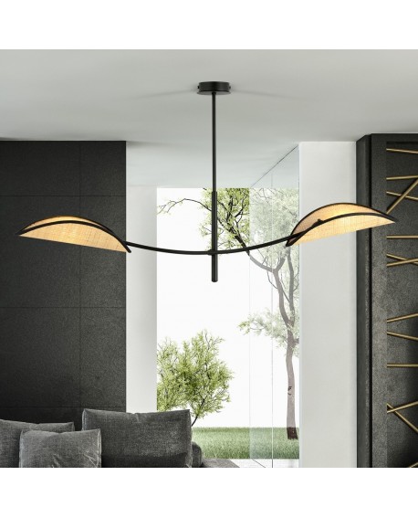 LAMPA SUFITOWA LOTUS 2-PUNKTOWA CZARNA/RATTANOWA EMIBIG