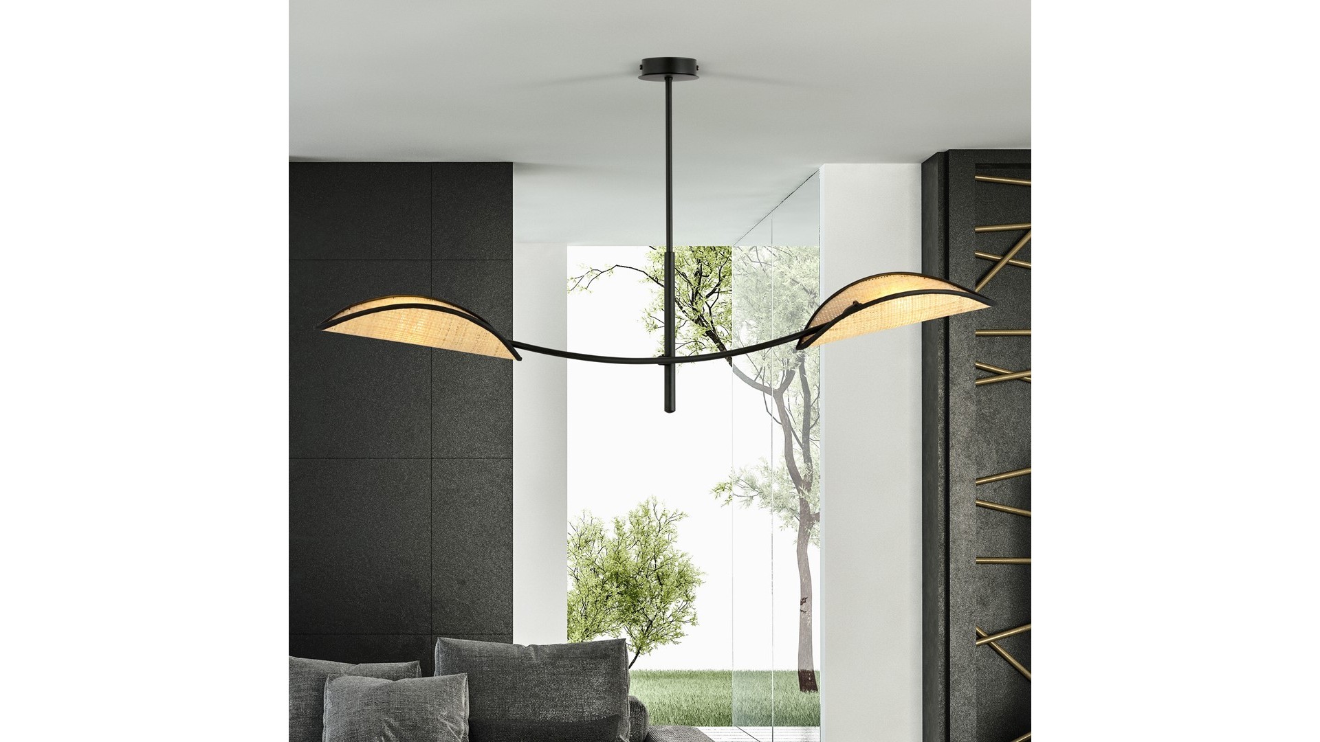 LAMPA SUFITOWA LOTUS 2-PUNKTOWA CZARNA/RATTANOWA EMIBIG