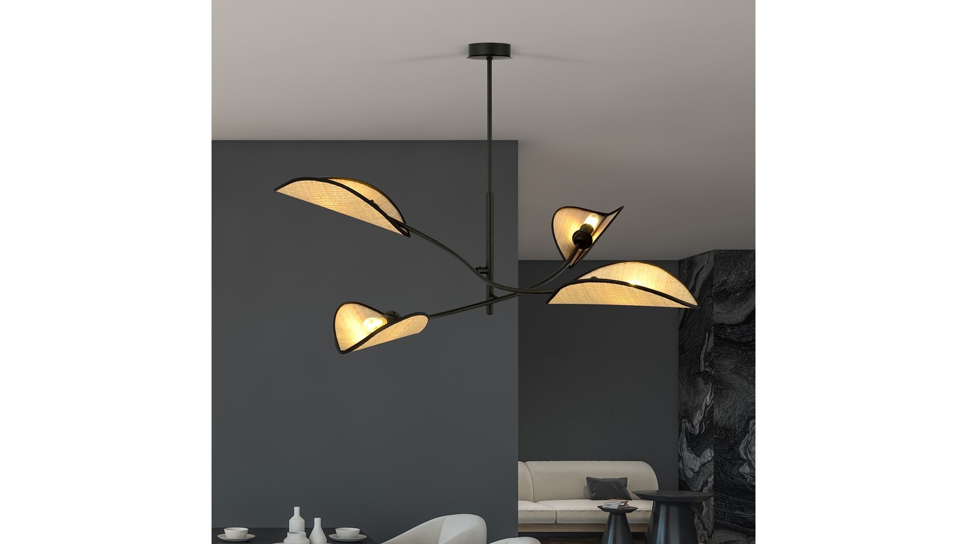 LAMPA SUFITOWA LOTUS 4-PUNKTOWA CZARNA/RATTANOWA EMIBIG