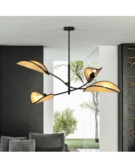 LAMPA SUFITOWA LOTUS 4-PUNKTOWA CZARNA/RATTANOWA EMIBIG