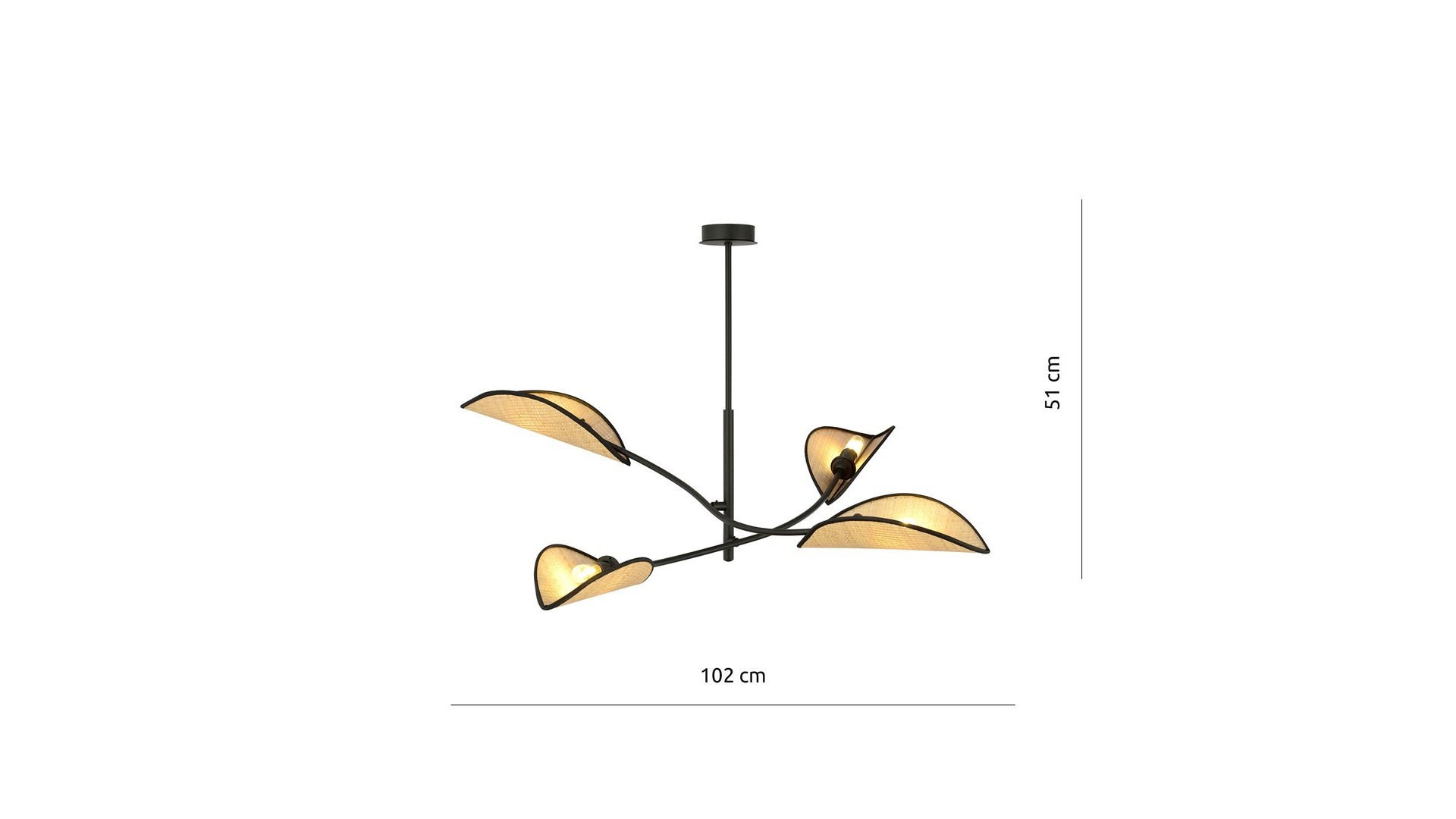LAMPA SUFITOWA LOTUS 4-PUNKTOWA CZARNA/RATTANOWA EMIBIG