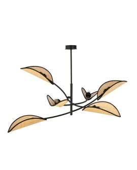 LAMPA SUFITOWA LOTUS 6-PUNKTOWA CZARNA/RATTANOWA EMIBIG