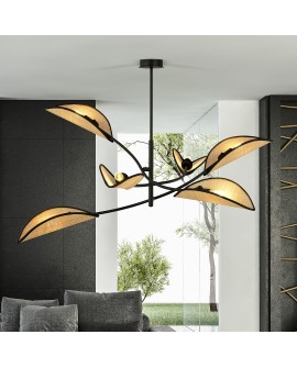 LAMPA SUFITOWA LOTUS 6-PUNKTOWA CZARNA/RATTANOWA EMIBIG