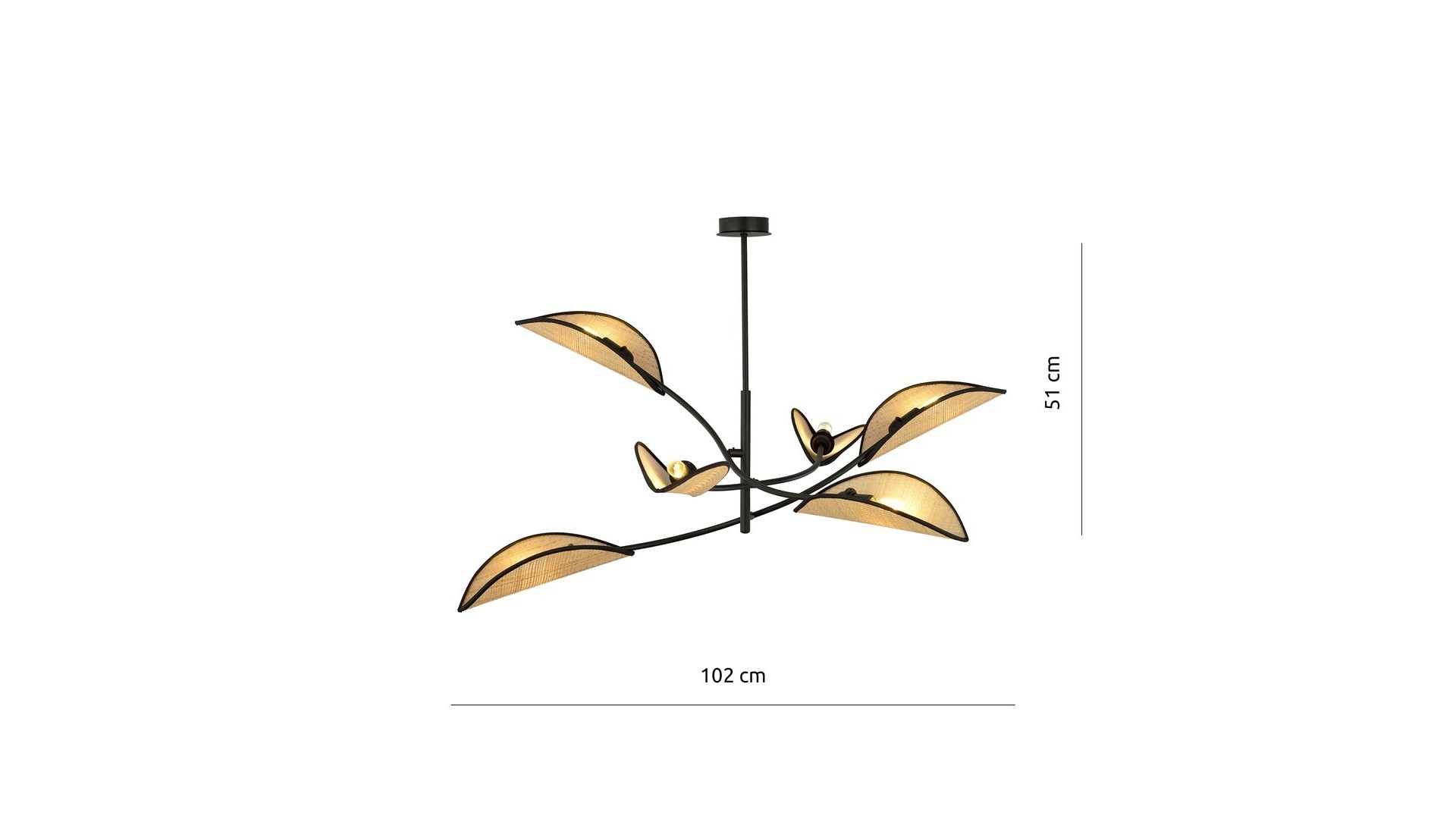 LAMPA SUFITOWA LOTUS 6-PUNKTOWA CZARNA/RATTANOWA EMIBIG
