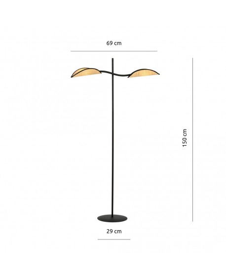 LAMPA PODŁOGOWA STOJĄCA LOTUS LP2 CZARNA/RATTANOWA EMIBIG